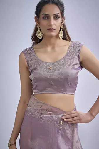 indian lavender zarkan butta handwork kanjivaram silk saree