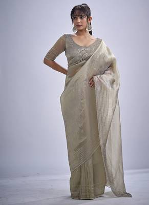 indian grey zarkan butta handwork kanjivaram silk saree 1
