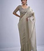 indian grey zarkan butta handwork kanjivaram silk saree