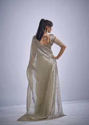 indian grey zarkan butta handwork kanjivaram silk saree 2