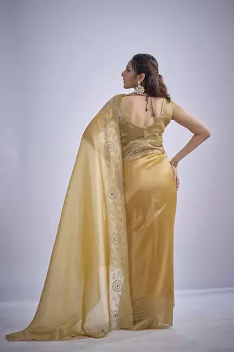 indian mustard zarkan butta handwork kanjivaram silk saree