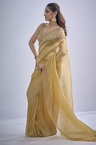indian mustard zarkan butta handwork kanjivaram silk saree