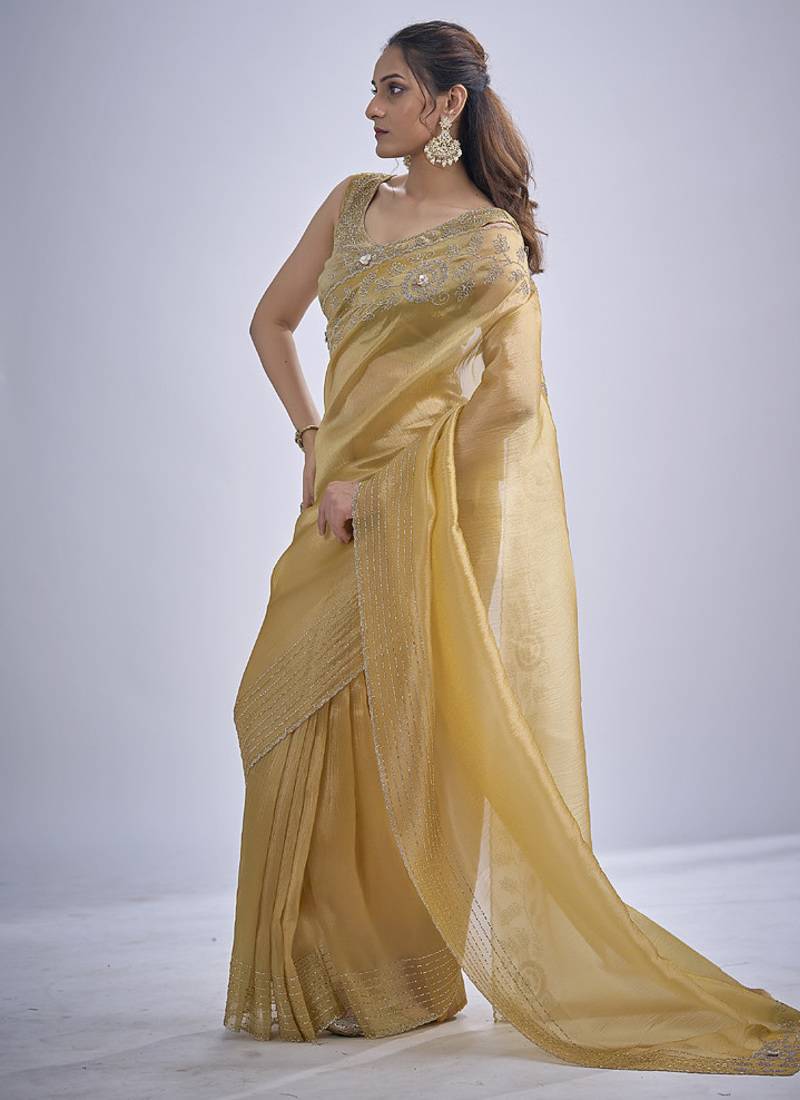indian mustard zarkan butta handwork kanjivaram silk saree
