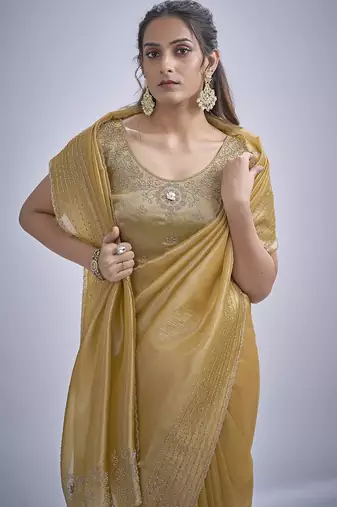 indian mustard zarkan butta handwork kanjivaram silk saree