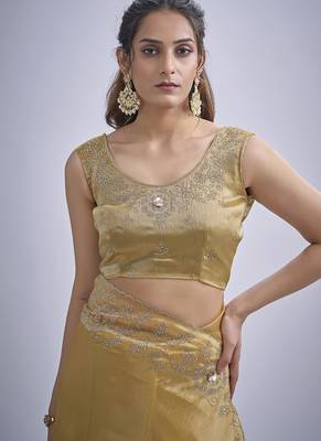 indian mustard zarkan butta handwork kanjivaram silk saree 5