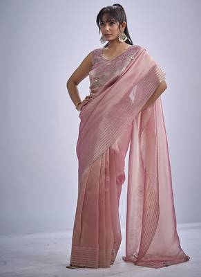 indian pink zarkan butta handwork kanjivaram silk saree 1