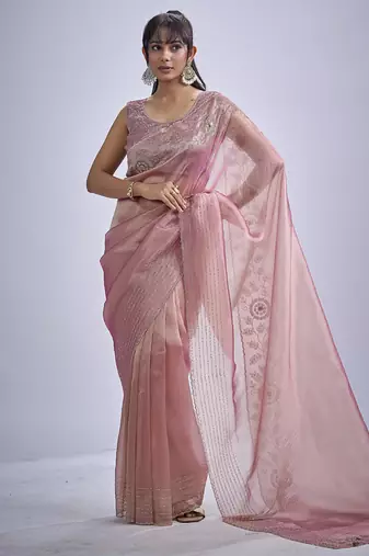 indian pink zarkan butta handwork kanjivaram silk saree