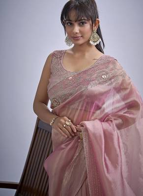 indian pink zarkan butta handwork kanjivaram silk saree 4