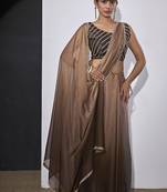 designer golden brown heavy zarkan hand work silk saree