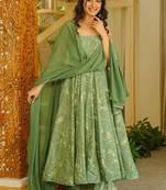 Green printed muslin salwar suit