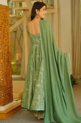 Green printed muslin salwar suit