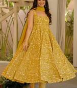 Yellow printed muslin salwar suit
