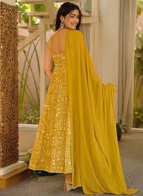 Yellow printed muslin salwar suit 3