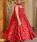 Red printed muslin salwar suit