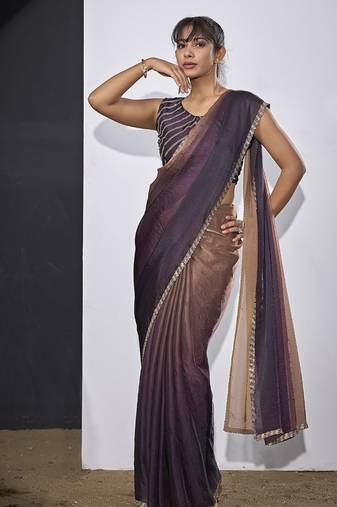 designer golden purple heavy zarkan hand work silk saree