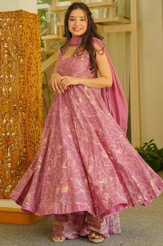Pink printed muslin salwar suit