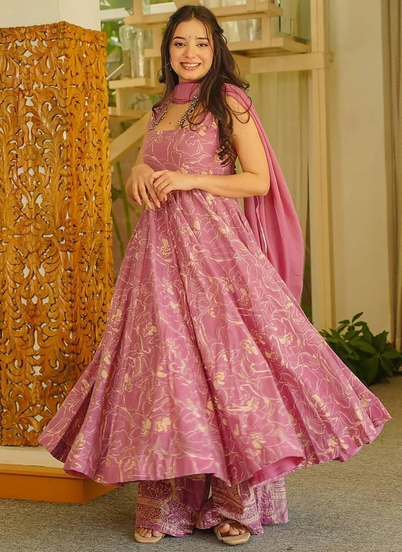 Pink printed muslin salwar suit