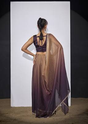 designer golden purple heavy zarkan hand work silk saree 2