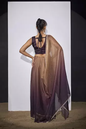designer golden purple heavy zarkan hand work silk saree