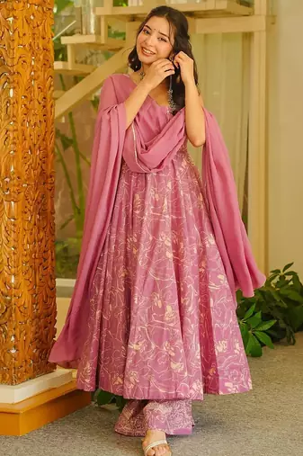 Pink printed muslin salwar suit