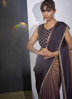 designer golden purple heavy zarkan hand work silk saree 4