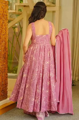 Pink printed muslin salwar suit
