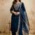 Dark-blue embroidered chanderi salwar suit