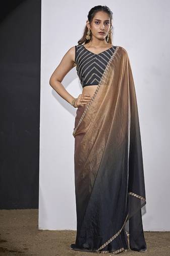 designer golden grey heavy zarkan hand work silk saree