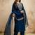 Dark-blue embroidered chanderi salwar suit
