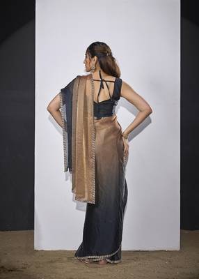 designer golden grey heavy zarkan hand work silk saree 2