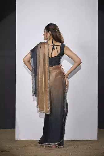designer golden grey heavy zarkan hand work silk saree