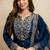 Dark-blue embroidered chanderi salwar suit
