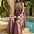 Light-purplr embroidered satin palazzo suit