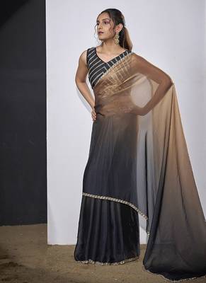 designer golden grey heavy zarkan hand work silk saree 3