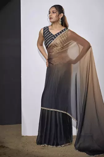 designer golden grey heavy zarkan hand work silk saree