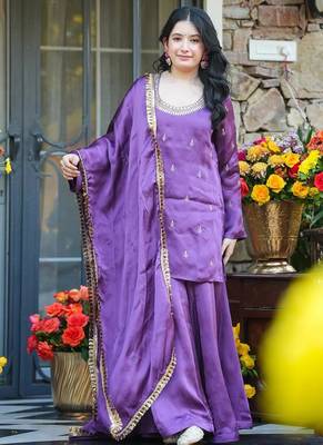 Purple embroidered fendy silk salwar suit 1