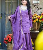 Purple embroidered fendy silk salwar suit