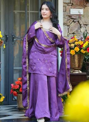 Purple embroidered fendy silk salwar suit 2