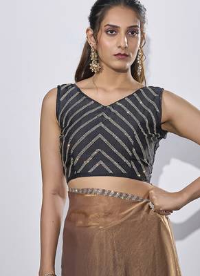 designer golden grey heavy zarkan hand work silk saree 4