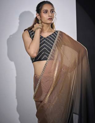 designer golden grey heavy zarkan hand work silk saree 5