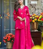 Rani-pink embroidered fendy silk salwar suit
