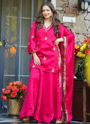 Rani-pink embroidered fendy silk salwar suit 2