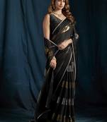 designer black heavy zarkan hand work satin silk saree