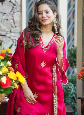 Rani-pink embroidered fendy silk salwar suit 3