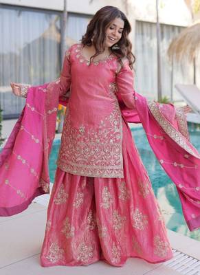 Light-pink embroidered fendy silk salwar suit 3