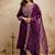 Dark-purple embroidered chanderi salwar suit