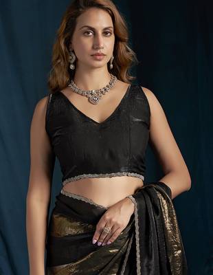 designer black heavy zarkan hand work satin silk saree 5