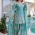 Sky-blue embroidered fendy silk salwar suit