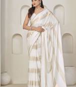 designer white heavy zarkan hand work satin silk saree