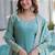Sky-blue embroidered fendy silk salwar suit